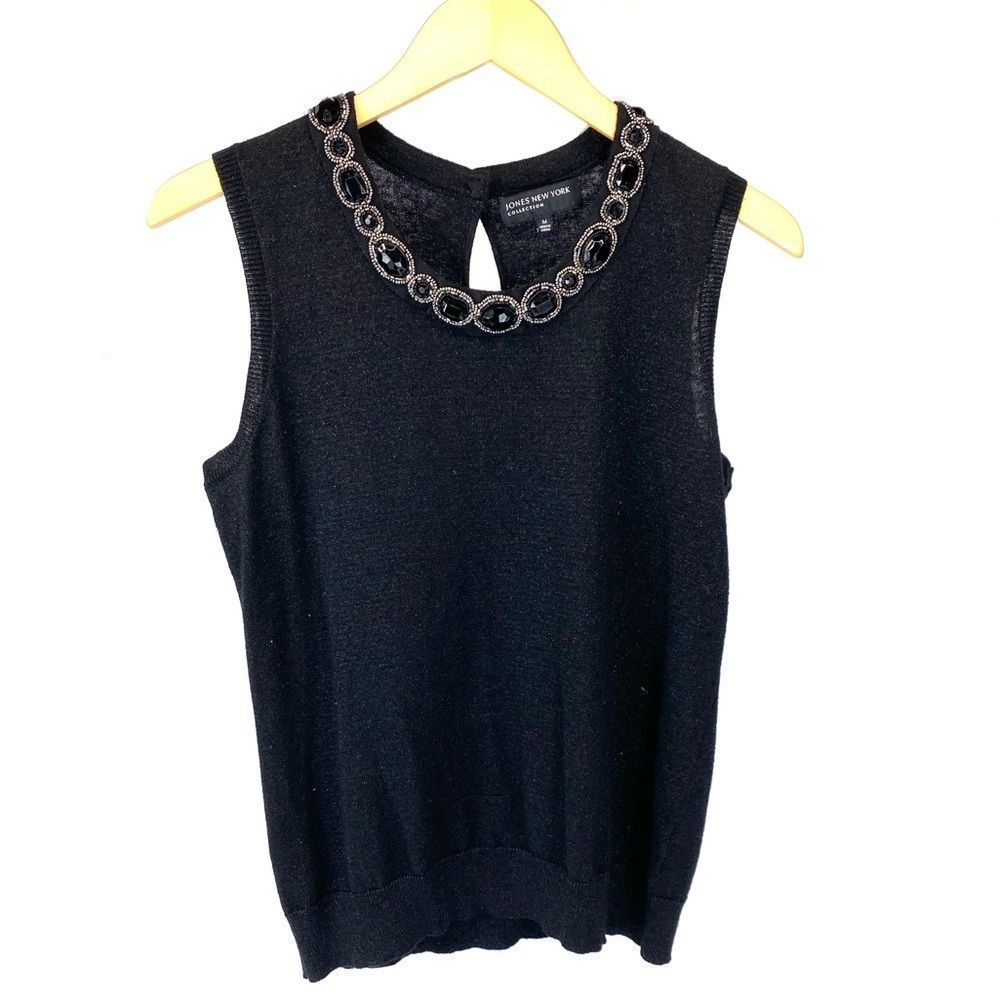 Jones NY black jeweled neck sleeveless sweater - M - Picture 2 of 12